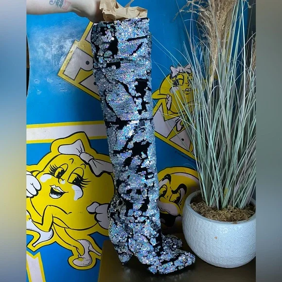 Free People Midnight Party Velvet Sequin Scrunch Boots Heels 38 7.5 festival - Picture 8 of 15